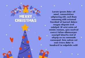 gelukkig nieuw jaar en vrolijk Kerstmis vakantie kaart met tekst. ansichtkaart Sjablonen met Kerstmis boom, geschenken, sokken, Kerstmis stokken. vector