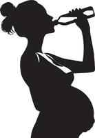 zwanger vrouw drinken water silhouet vector