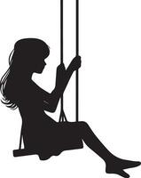 jong meisje zittend Aan de schommel vector silhouet illustratie zwart kleur wit achtergrond
