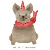waterverf stijl Frans bulldog vervelend Kerstmis hoed - feestelijk hand getekend illustratie vector