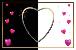 frame art roze liefde hart met gouden lijnen vector