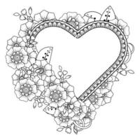 mehndi bloem met frame in de vorm van een hart. vector