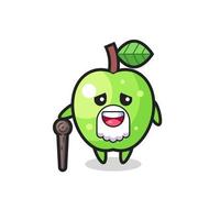 schattige groene appel opa houdt een stok vast vector