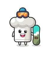 illustratie van chef-kok hoed karakter met snowboard vector