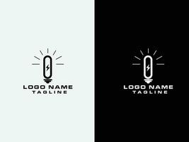 lamp logo. vlak lamp vector. macht besparing licht. elektriciteit. licht lamp logo. bedrijf. zwart en wit logo sjabloon. modern vector