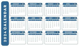 2024 kalender vector met gemakkelijk ontwerp