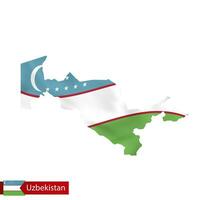 Oezbekistan kaart met golvend vlag van land. vector