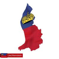 Liechtenstein kaart met golvend vlag van Liechtenstein. vector