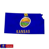 Kansas staat kaart met golvend vlag van ons staat. vector