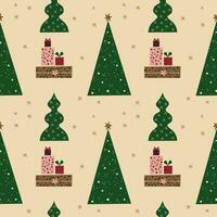 winter naadloos patroon met divers decoratief Kerstmis boom en geschenken. feestelijk herhalen achtergrond met nieuw jaar of Kerstmis ornament voor Gefeliciteerd, verpakking, ontwerp, kaart, inpakken, afdrukken vector