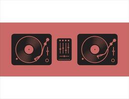 dj tafel met draaitafels menger en vinyl records vector illustratie