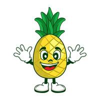 vector schattig ananas tekenfilm tekens illustratie glimlachen in kawaii stijl