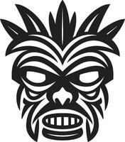 aard essence tiki symbool in monochroom emblematisch tribal charme logo ontwerp met tiki masker vector