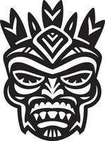 cultureel symbool van erfenis emblematisch tiki logo in zwart mysticus tiki masker modern zwart logo ontwerp met tribal flair vector