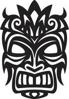 cultureel icoon monochroom tiki masker symbool oude tiki kunst vector embleem in zwart