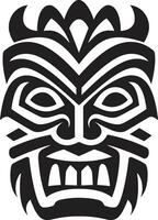 icoon van oude wijsheid monochromatisch tiki masker embleem simplistisch eerbetoon naar de totem tiki logo in zwart vector