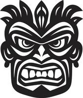 vorstelijk tiki kunst in zwart emblematisch logo serenade naar inheems cultuur modern tiki silhouet vector