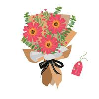 boeket van bloem. wild bloem boeket vector illustratie. zomer bloem. bloemen boeket verpakt in geschenk papier. geschenk voor speciaal dag, viering dag Leuk vinden verjaardag, leraar dag, Dames dag.