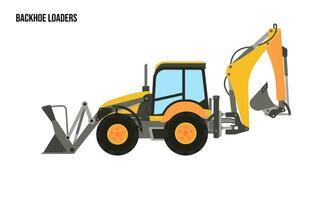 backhoe laders zwaar uitrusting vlak illustratie, backhoe laders zwaar uitrusting logo sjabloon vector