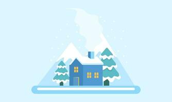 schattig winter landschap. winter spandoek. lief huizen in een besneeuwd vallei. horizontaal landschap. winter cabine illustratie vector