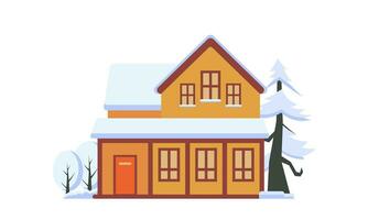schattig winter landschap. winter spandoek. lief huizen in een besneeuwd vallei. horizontaal landschap. winter cabine illustratie vector