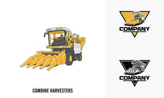 combineren oogstmachine zwaar uitrusting illustratie, combineren oogstmachine zwaar uitrusting logo insigne sjabloon vector