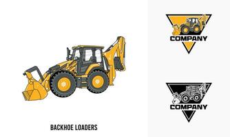 backhoe laders zwaar uitrusting illustratie, backhoe laders zwaar uitrusting logo insigne sjabloon vector