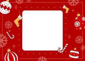 blanco Kerstmis kader met Kerstmis decoratie in rood achtergrond, banier, kopiëren ruimte vector