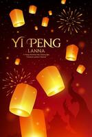 drijvend lantaarn, loy krathong en yi peng lantaarn festival in Chiang mei, Thailand, poster folder Aan vuurwerk oprichten nacht achtergrond, eps 10 vector illustratie