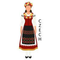 een vrouw in een Tsjechisch volk kostuum en een bloem lauwerkrans. cultuur en tradities van de Tsjechisch republiek. illustratie, vector