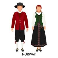 een paar van een Mens en een vrouw in Noors volk kostuums. cultuur en tradities van Noorwegen. illustratie, vector