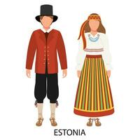 Mens en vrouw, paar in Estisch volk kostuums. cultuur en tradities van Estland. illustratie, vector