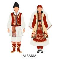 Mens en vrouw, paar in Albanees volk kostuums. cultuur en tradities van albanië. illustratie, vector