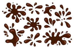 reeks van vloeistof chocola spatten, giet en chocola melk vlekken. ontwerp elementen, vector