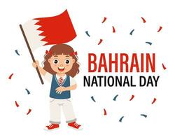 Bahrein onafhankelijkheid dag, Bahrein nationaal dag. schattig weinig meisje met Bahrein vlag en confetti. poster, banier, vector