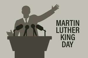 Martin Luther koning jr. dag groet kaart ontwerp. mlk dag. silhouet van een politicus Aan een podium met microfoons. vector