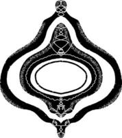 een zwart en wit tekening van een slang met een cirkel in de omgeving van het vector