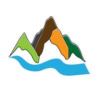 logos van rivieren, kreken, rivieroevers en stromen. rivier- logo met combinatie van bergen en bouwland met concept ontwerp vector illustratie sjabloon.