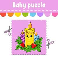 baby puzzel. gemakkelijk niveau. flash kaarten. besnoeiing en Speel. kleur werkzaamheid werkblad. spel voor kinderen. tekenfilm karakter. vector illustratie.