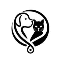 twee gemakkelijk zwart en wit logos ontworpen voor een kliniek, met beide een hond en een kat vector