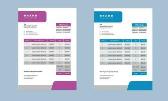 minimaal zakelijke bedrijf factuur ontwerp voor zakelijke kantoor. facturering citaten, geld rekeningen of prijs facturen en betaling overeenkomst ontwerp Sjablonen. vrij vector