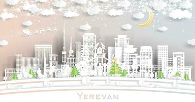 Jerevan Armenië. winter stad horizon in papier besnoeiing stijl met sneeuwvlokken, maan en neon guirlande. Kerstmis en nieuw jaar concept. de kerstman claus. Jerevan stadsgezicht met oriëntatiepunten. vector