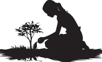 meisje aanplant een boom vector silhouet 3