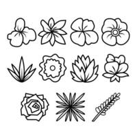 bloem en bladeren botanisch bloemblaadjes vector icoon reeks verzameling schets geïsoleerd Aan plein wit achtergrond. gemakkelijk vlak tekenfilm kunst gestileerd tekeningen.