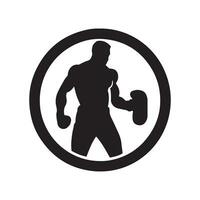 logo van Mens icoon vector silhouet geïsoleerd ontwerp in cirkel bodybuilder, Sportschool concept donker logo