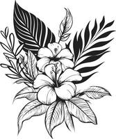 zwart en weelderig exotisch bloemen vector majestueus oerwoud botanisch bloemen logo embleem