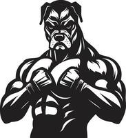 voortreffelijk sportief kunst bokser hond in zwart vector mascotte spier zwart logo met atletisch bokser