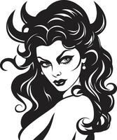 sensueel verleidster zwart demon embleem ontwerp zwoel verleiding in zwart mooi demon logo vector