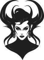 iconisch verleidster zwart logo met betoverend demon zondig verleidelijk zwart demon logo vector icoon