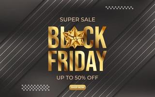 black friday super sale banner voor promotie met gouden stijl vector